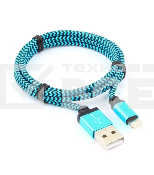 Кабель USB 2.0 Cablexpert CC-ApUSB2bl1m, AM/Lightning 8P, 1м, нейлоновая оплетка, алюминиевые разъемы, синий, пакет