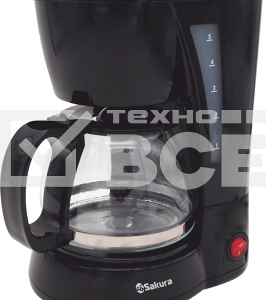 Кофеварка капельная Sakura SA-6107BK черный, исп. кофе - молотый, 0.6 л, 650 Вт