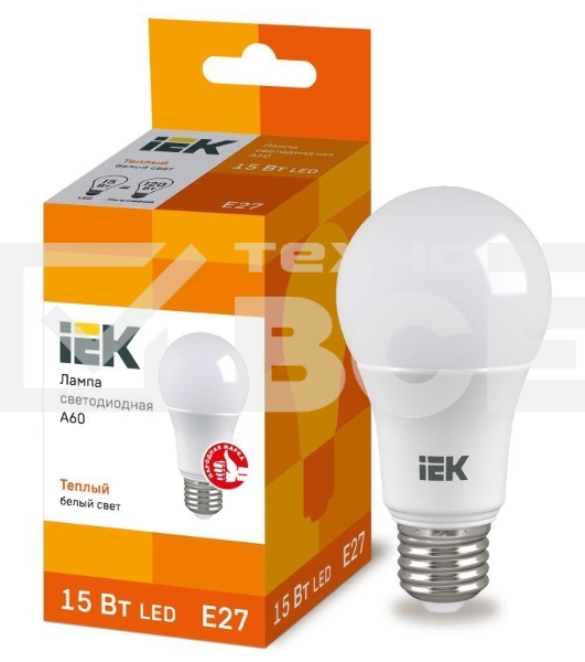 Лампа Iek LLE-A60-15-230-30-E27 светодиодная ECO A60 шар 15Вт 230В 3000К E27 IEK