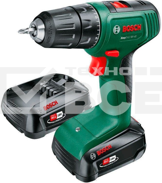 Дрель-шуруповерт Bosch Easydrill 18V-40 (2x 1,5Aч) + AL18V-20 кейс 1200Вт аккум. патрон:быстрозажимной (кейс в комплекте) (06039D8002)
