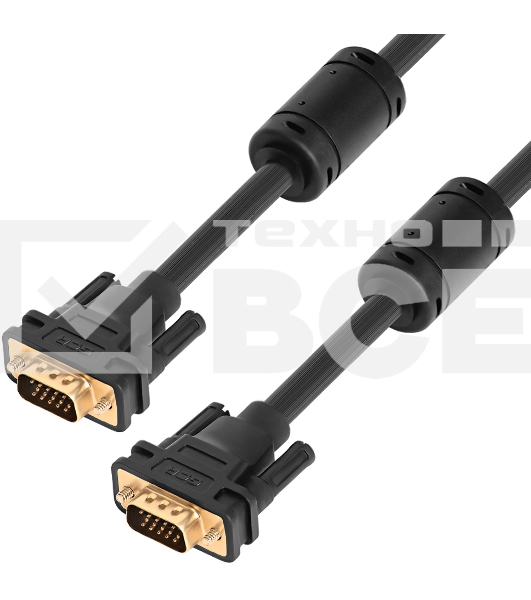 Кабель Greenconnect SVGA 7.0м чёрный, позолоченные контакты, ферритовые кольца, OD8.0mm. 15M / 15M Premium GCR-VM2VM2-7.0m, 28/28 AWG, двойной экран