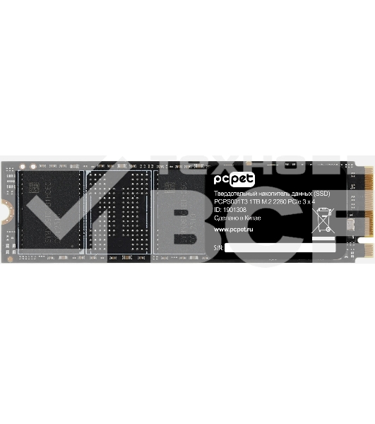 Накопитель SSD PC PET PCPS001T3, 1TB, PCIe 3.0 x4, M.2 2280, NVMe, R/W 2000/1600