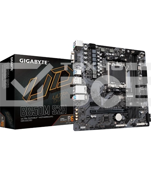 Материнская плата Gigabyte B650M S2H (V1.2), AM5, AMD B650, 2xDDR5, 4xSATA, 1xM.2, 1xPCI-E 4.0 x16, 3xUSB-A 3.2 Gen 1, 1xUSB-C 3.2 Gen 1, 1x 1Gb LAN, 3x3.5 мм, 7.1, Micro-ATX