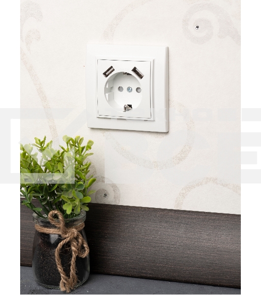 Розетка 1-местная СП с/з 16А белая с защ. штор. с 2 USB 2,1А EKF Минск