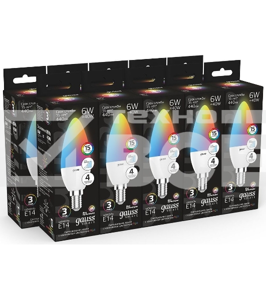 Лампа Свеча Gauss 6W E14 RGBW+димирование LED 1/10/100