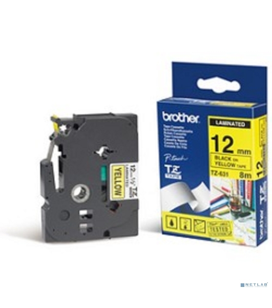 Наклейка ламинированная Brother TZe-631 (12 мм черн/желт, аналог TZ-631)