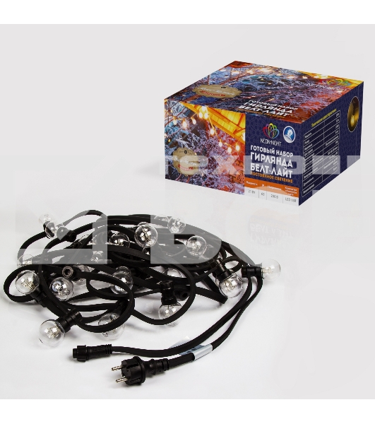 Гирлянда Neon-night LED Galaxy Bulb String 10м, черный каучук, 30 лампx6 LED теплый белый, влагостойкая IP65