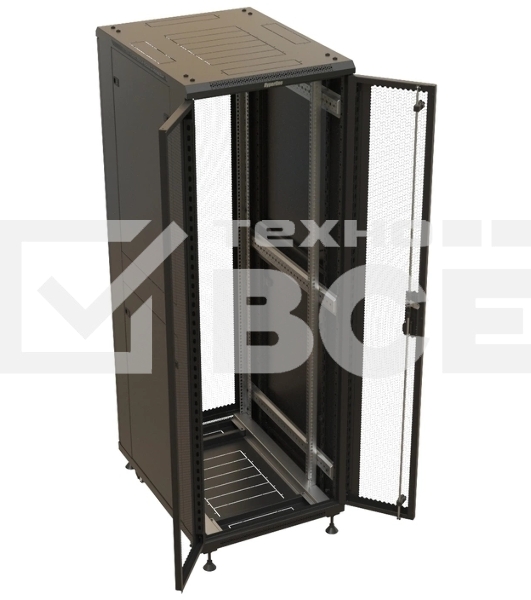Шкаф серверный Hyperline (TTBR-3761-DD-RAL9004) напольный 37U 600x1000мм пер.дв.перфор.2ств. задн.дв.перфор.2-хст. направл.под закл.гайки 1000кг черный 910мм 1833мм IP20 сталь
