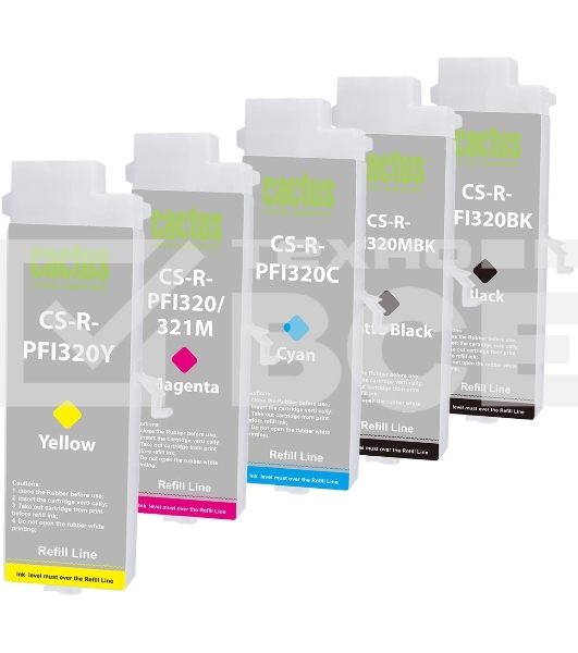 Картридж перезаправляемый струйный Cactus CS-R-PFI320/321SET набор 5шт.упак. для Canon imagePROGRAF TM-200/200MFP/205/300/300MFP/305/250/255/350/355 с чипом