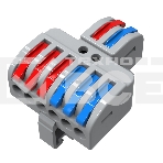 Клемма СМК Rexant 2х3D проходная разветвительная 2 полюса на DIN-рейку (0,08-4 мм²) (1 ввод, 3 вывода на полюс) серый (25 шт/уп), фото 1