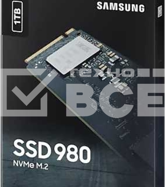 Накопитель SSD Samsung 980, 1000GB, PCIe 3.0 x4, M.2 2280, NVMe, R/W 3500/3000