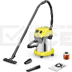 Строительный пылесос Karcher WD 3 P S V-17/4/20 желтый, 1000 Вт, уборка сухая/сбор воды, пылесборник мешок/контейнер, 17 л, фото 1