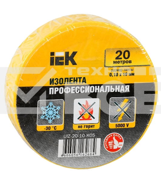Изолента Iek UIZ-20-10-K05 0,18х19 мм желтая 20 метров ИЭК