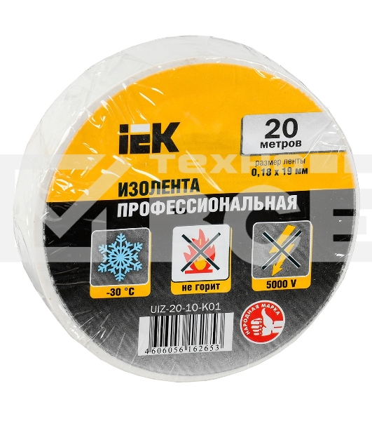 Изолента Iek UIZ-20-10-K01 0,18х19 мм белая 20 метров ИЭК