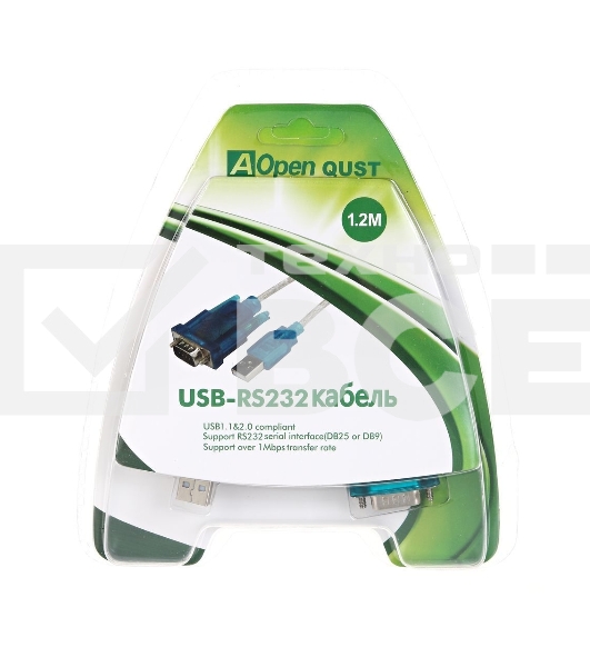 Кабель AM/Com port 9pin 1.2м Aopen/Qust адаптер USB -> RS232, DE9P (добавляет в систему новый COM порт), ACU804