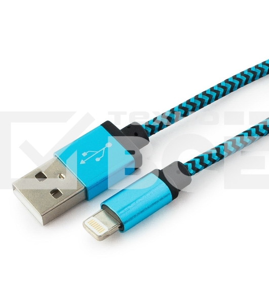 Кабель USB 2.0 Cablexpert CC-ApUSB2bl1m, AM/Lightning 8P, 1м, нейлоновая оплетка, алюминиевые разъемы, синий, пакет