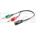 Кабель аудио сигнала Cablexpert, Jack3.5 нушники + 3.5 микрофон-> Jack3.5 4pin, длина 20см, черный, фото 1