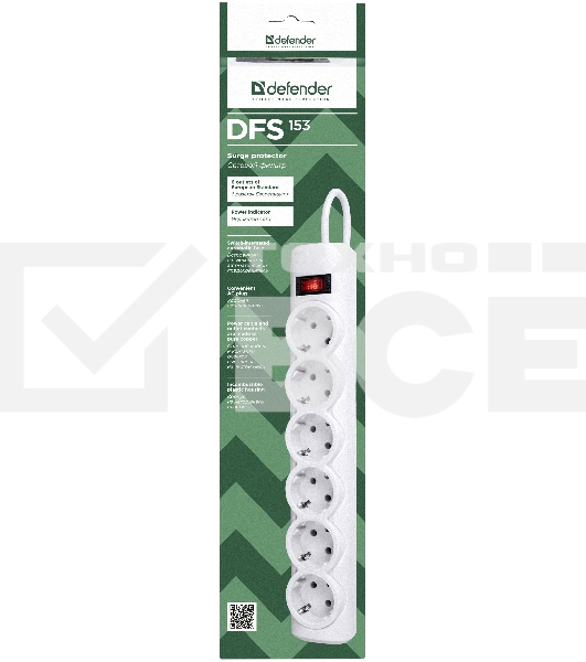 Сетевой фильтр Defender DFS 153 3 м, белый, 6 розеток
