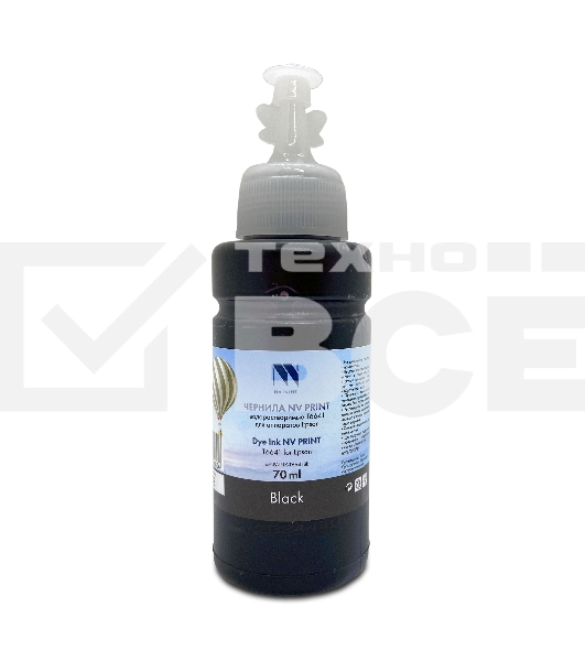 Чернила NV PRINT водорастворимые T6641 для аппаратов Epson L100, L110, L120, L132, L200, L210, L222, L300, L312, L350, L355, L362, L366, L456, L550, L555, L566, L1300, L386, L486, L121, L3050, L3060, L3070, L364, L382, L605, L655, L1455 (70 ml) Black