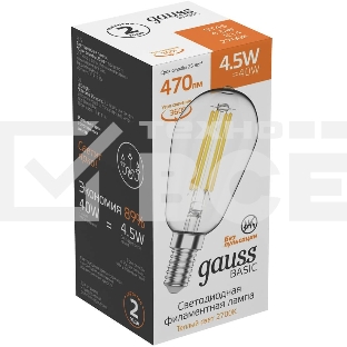 Лампа светодиодная Gauss Basic 1141115 4.5Вт цок.:E14 220B 2700K св.свеч.бел.теп. (упак.:10шт)
