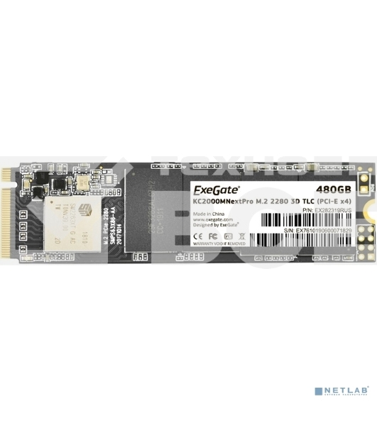 Накопитель SSD ExeGate NextPro KC2000TP480, 480Gb, M.2 2280, PCIe 3.0 x4, NVMe, R/W 1600/1200