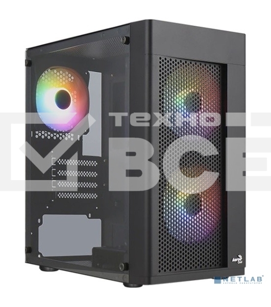 Корпус MiniTower Aerocool / Formula HEXFORM-G-BK-v2 (mATX, стекло, сетка, USB3.0x1, USB2.0x2, 3x120mm FRGB fans) (4711099471799)