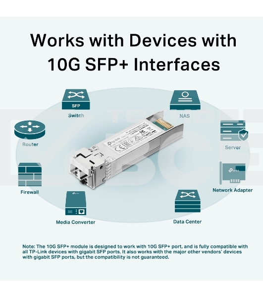 Трансивер TP-Link 10G SFP+ Module,  LC connector, 50/125um or 62.5/125um Multi-mode, 850nm wavelength, distance up to 300m.