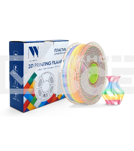 Филамент NVPRINT Silk PLA+ Rainbow 04 для 3D печати диаметр 1.75мм  длина 330 метров  масса 1 кг