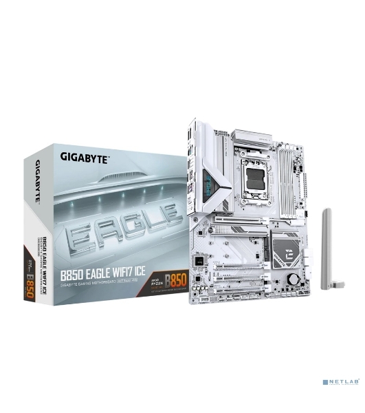Материнская плата Gigabyte B850 EAGLE WIFI7 ICE, AM5, AMD B850, 4xDDR5, 4xSATA, 3xM.2, 1xPCIe 5.0 x16, 1xPCIe 4.0 x4, 2xPCIe 3.0 x1, 1xDP (v1.4), 1xHDMI, 1x2.5Gb LAN, Wi-Fi 7, Bluetooth 5.4, 1xUSB-C 5Gbps, 2xUSB-A 10Gbps, 2xUSB-A 5Gbps, 4xUSB-A 2.0, 3x3.5 мм, 7.1, ATX