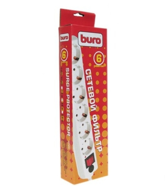 Сетевой фильтр Buro Сетевой фильтр, 6 розеток, 3 метра, белый