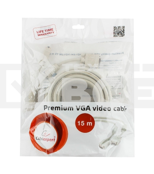 Кабель Gembird/Cablexpert CC-PPVGA-15m, Кабель VGA Premium ,15M/15M,15м, тройн. экран,феррит. кольца,пакет