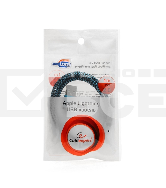 Кабель USB 2.0 Cablexpert CC-ApUSB2bl1m, AM/Lightning 8P, 1м, нейлоновая оплетка, алюминиевые разъемы, синий, пакет