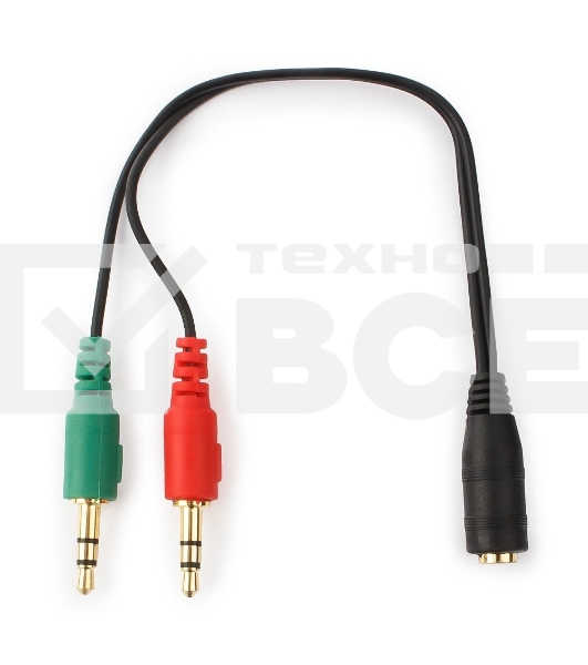 Кабель аудио сигнала Cablexpert, Jack3.5 нушники + 3.5 микрофон-> Jack3.5 4pin, длина 20см, черный