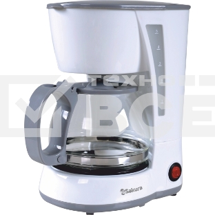 Кофеварка капельная Sakura SA-6107W белый, исп. кофе - молотый, 0.6 л, 650 Вт.