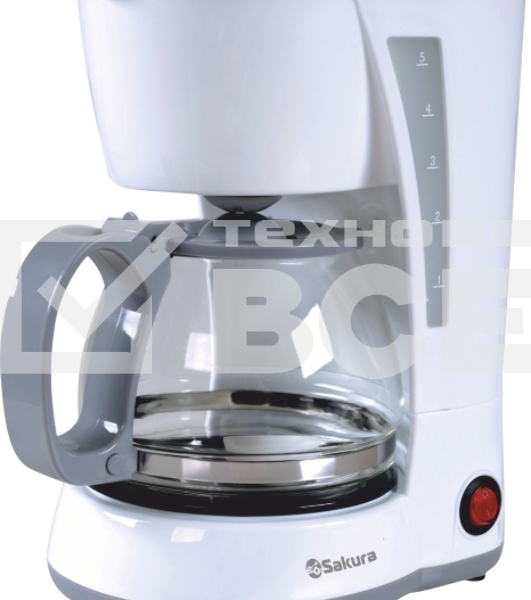 Кофеварка капельная Sakura SA-6107W белый, исп. кофе - молотый, 0.6 л, 650 Вт.