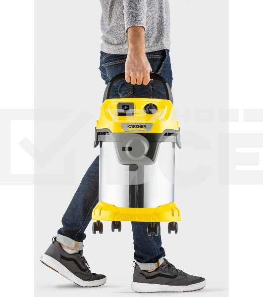 Строительный пылесос Karcher WD 3 P S V-17/4/20 желтый, 1000 Вт, уборка сухая/сбор воды, пылесборник мешок/контейнер, 17 л