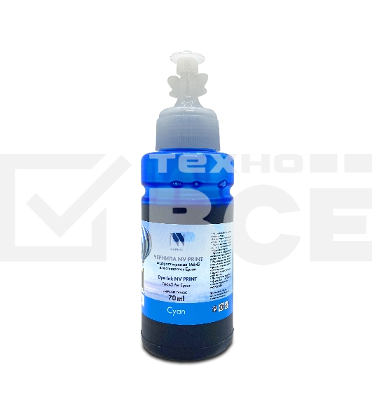 Чернила NV PRINT водорастворимые T6642 для аппаратов Epson L100, L110, L120, L132, L200, L210, L222, L300, L312, L350, L355, L362, L366, L456, L550, L555, L566, L1300, L386, L486, L121, L3050, L3060, L3070, L364, L382,  L605, L655, L1455 (70 ml) Cyan