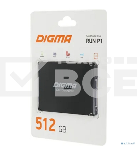 Накопитель SSD Digma Run P1, 512Gb, SATA III, 2.5