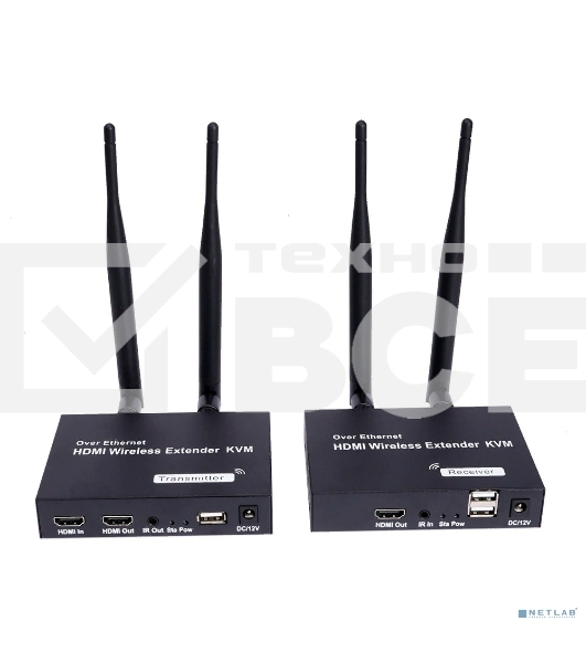 Удлинитель ORIENT VE054, WiFi HDMI KVM Extender (Tx+Rx), HDMI+USB беспроводной удлинитель до 200 м, HDMI 1.3, 1080p@60Hz, HDCP1.2, передача ИК сигнала управления, питание от внешних БП, метал. корпус (31372)