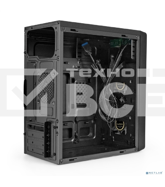 Компьютерный корпус Minitower ExeGate mEVO-7803 (mATX, без БП, 2*USB+1*USB 3.0, HD аудио, черный, 2 вент. 12см с RGb подсветкой)