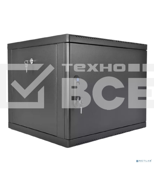 Шкаф коммутационный ЦМО (ШРН-9.350.1-9005) настенный 9U 600x350 мм пер. дв. стал. лист 200 кг черный 300 мм