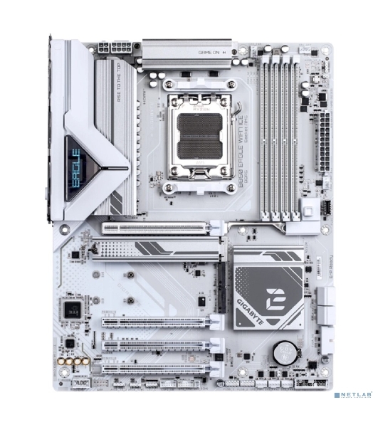 Материнская плата Gigabyte B850 EAGLE WIFI7 ICE, AM5, AMD B850, 4xDDR5, 4xSATA, 3xM.2, 1xPCIe 5.0 x16, 1xPCIe 4.0 x4, 2xPCIe 3.0 x1, 1xDP (v1.4), 1xHDMI, 1x2.5Gb LAN, Wi-Fi 7, Bluetooth 5.4, 1xUSB-C 5Gbps, 2xUSB-A 10Gbps, 2xUSB-A 5Gbps, 4xUSB-A 2.0, 3x3.5 мм, 7.1, ATX