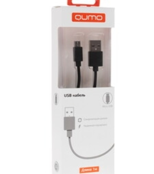 Кабель Qumo light series, USB-MicroUSB, 1м, 5В, 1A, опл. PVC, кон. PVC, черный