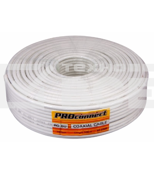 Кабель коаксиальный PROconnect RG-6U+Cu, 75 Ом, Cu/Al/Cu, 48%, бухта 100 м, белый