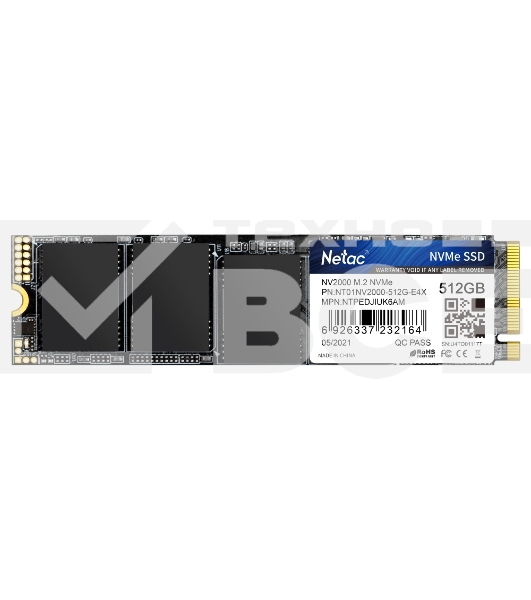 Накопитель SSD Netac NV2000, 512GB, PCIe 3.0 x4, M.2 2280, NVMe, R/W 2500/1950