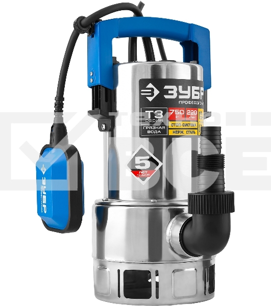 Насос ЗУБР НПГ-Т3-750-С профессионал т3 погружной дренажный для грязной воды d частиц до 35мм 750В