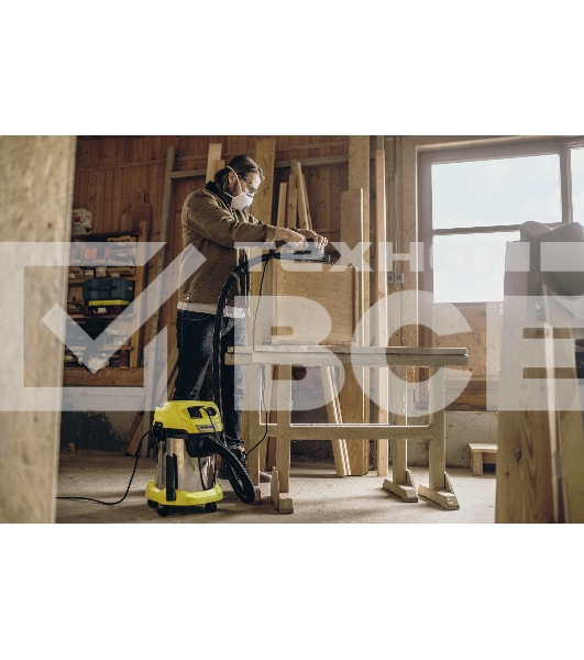 Строительный пылесос Karcher WD 3 P S V-17/4/20 желтый, 1000 Вт, уборка сухая/сбор воды, пылесборник мешок/контейнер, 17 л
