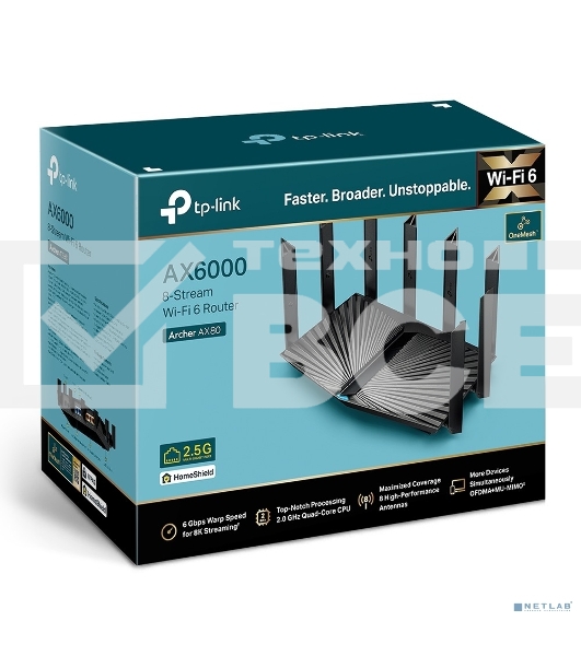Двухдиапазонный роутер Wi-Fi 6 TP-Link Archer AX80 AX6000 с портом 2,5 Гбит/с