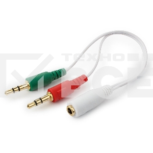 Кабель аудио сигнала Cablexpert, Jack3.5 нушники + 3.5 микрофон-> Jack3.5 4pin, длина 20см, белый