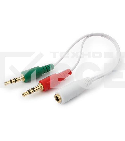 Кабель аудио сигнала Cablexpert, Jack3.5 нушники + 3.5 микрофон-> Jack3.5 4pin, длина 20см, белый